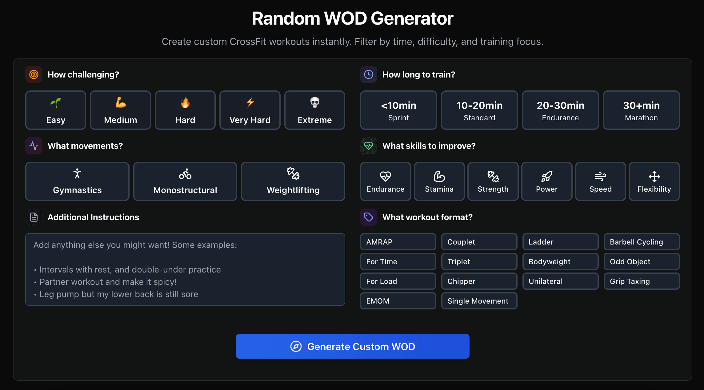 Generated workout card