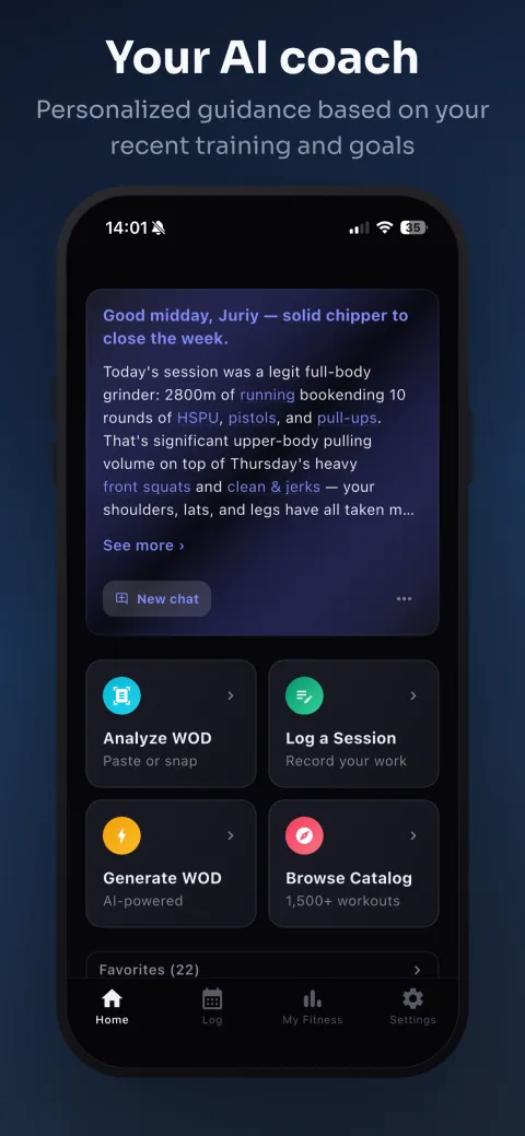 PRzilla app screenshot — Your AI coach