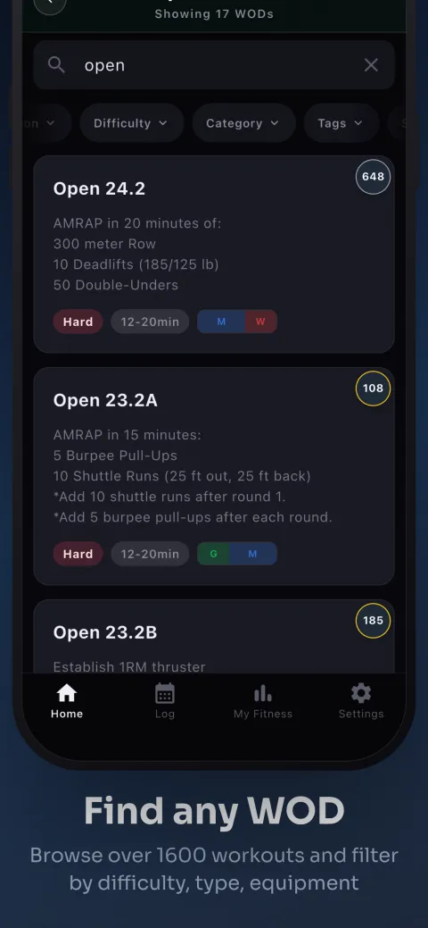 PRzilla app screenshot — Find any WOD
