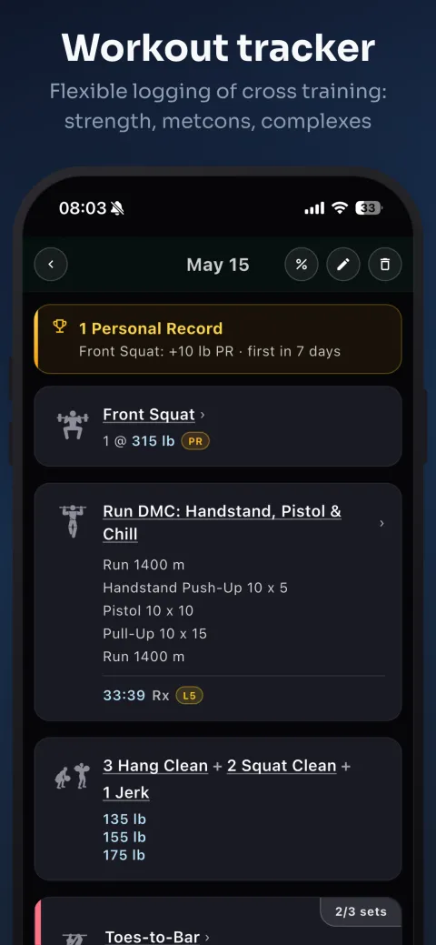 PRzilla app screenshot — Workout tracker
