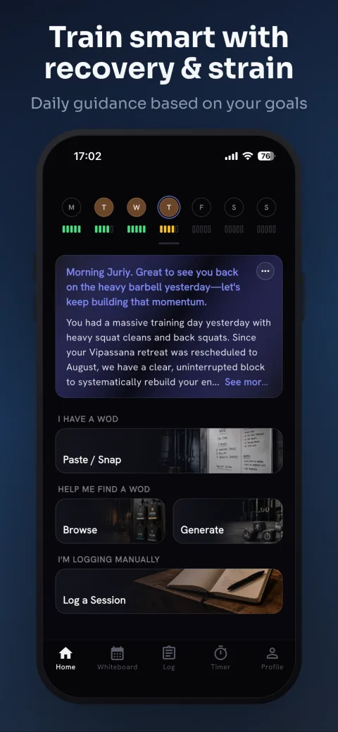 PRzilla app screenshot — Recovery and strain guidance
