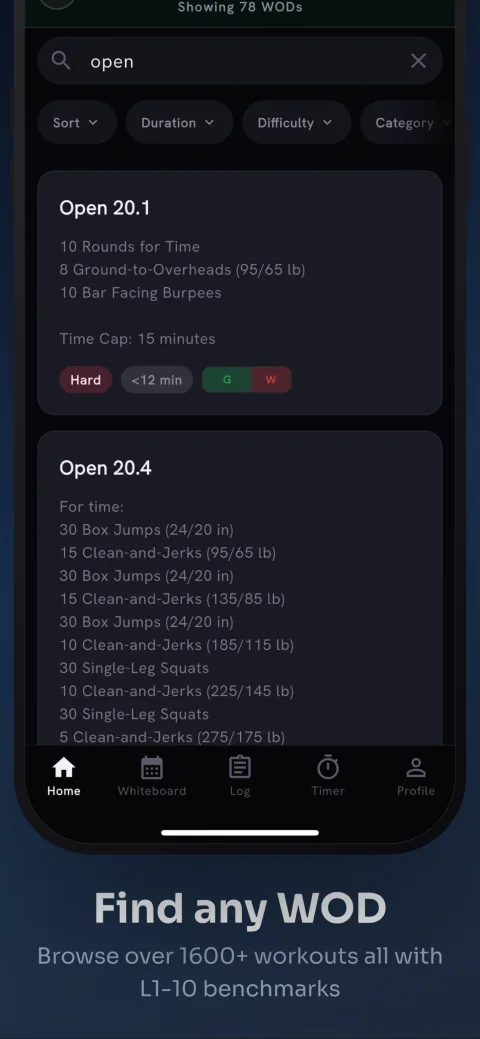 PRzilla app screenshot — Find any WOD