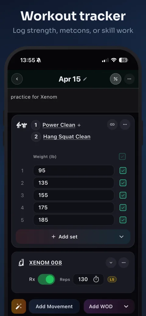 PRzilla app screenshot — Workout tracker