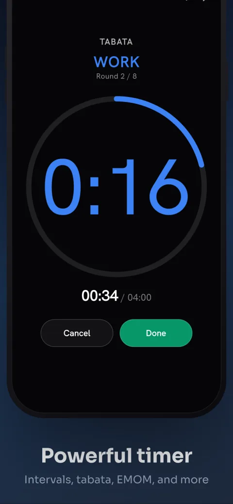 PRzilla app screenshot — Workout timer