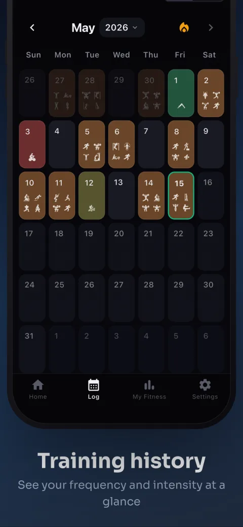 PRzilla app screenshot — Training history