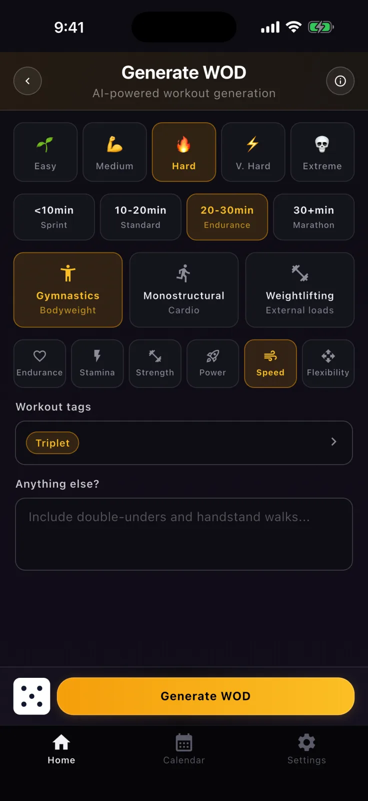 PRzilla mobile app preview: generate a workout