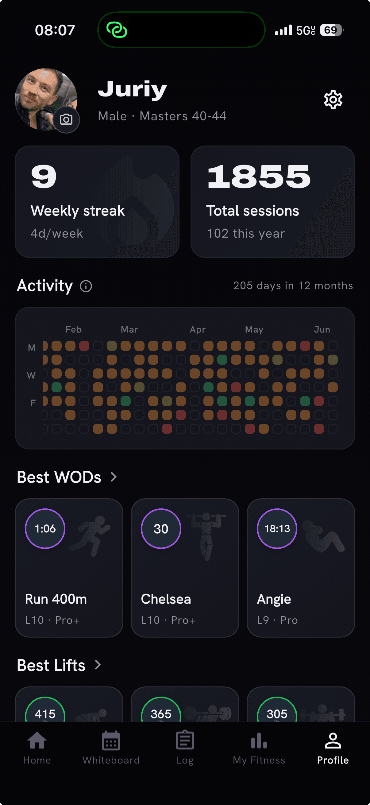 Athlete Profile in the PRzilla mobile app