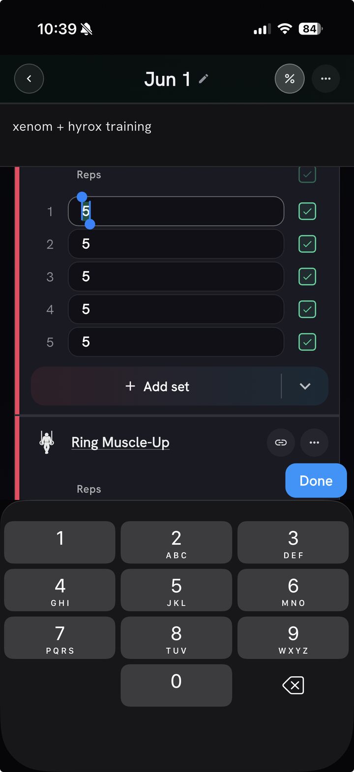The blue Done button above the number pad