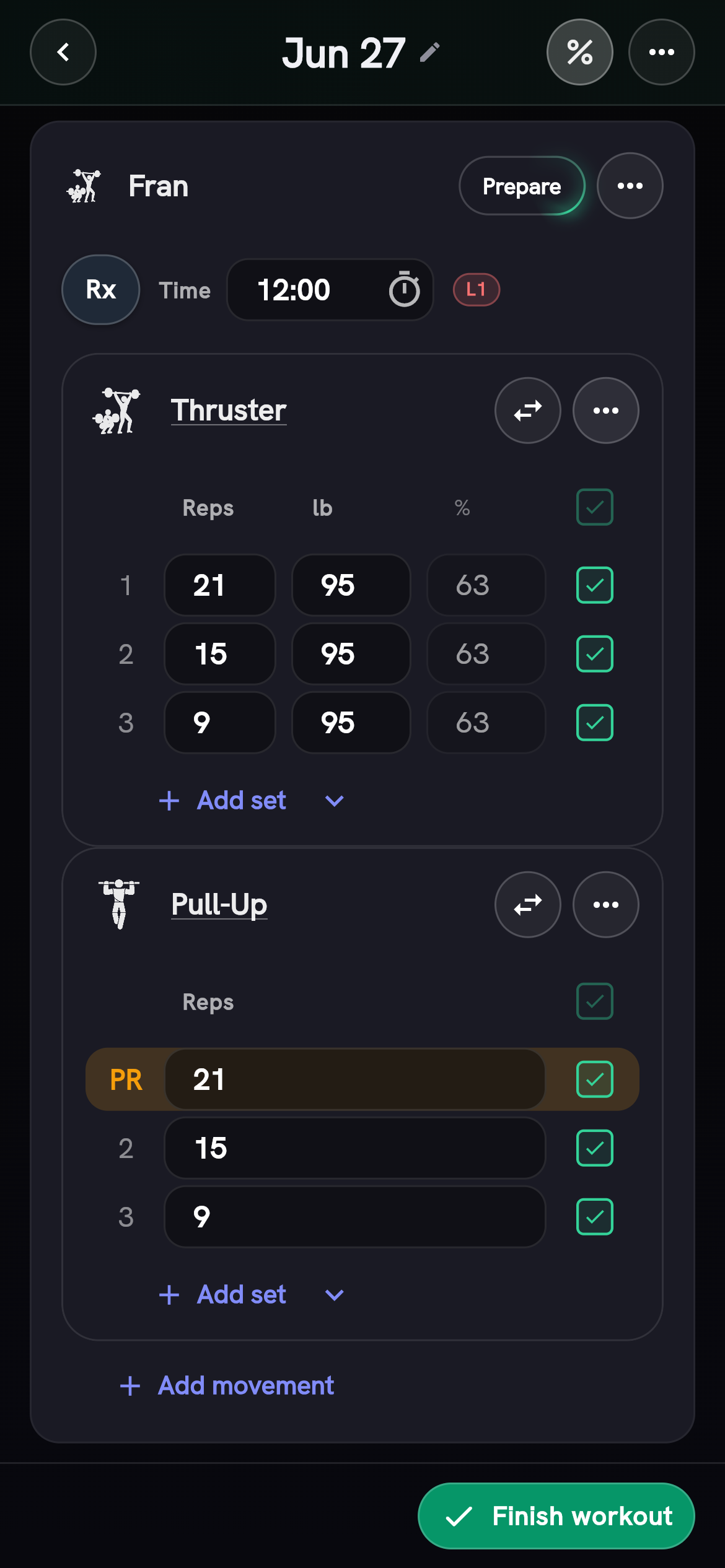 Cleaner WOD logging with Score, Sets & reps, and Prepare