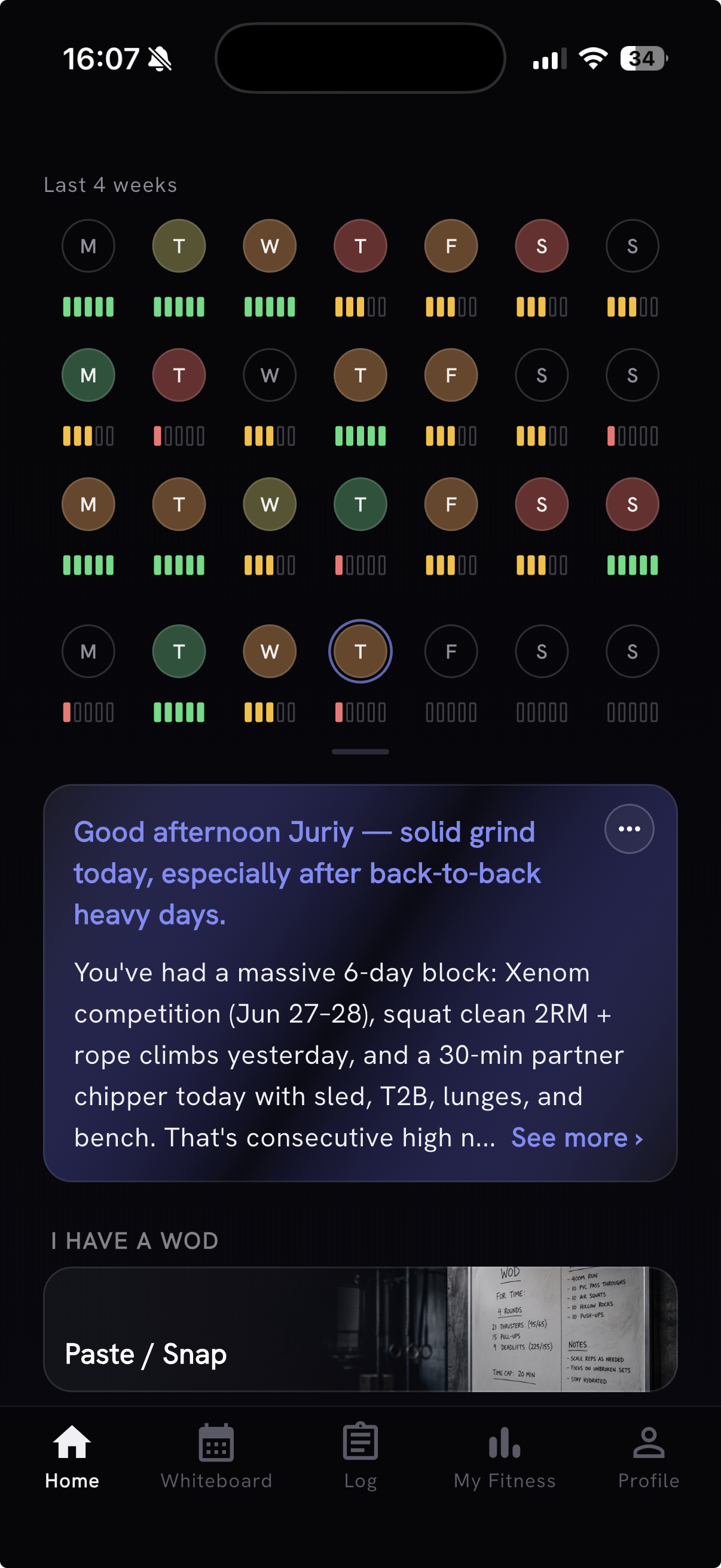 Expanded four-week recovery and strain view
